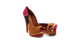 Colour Block Peep Toe Heels Insole Leather Pink